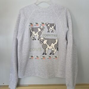 Vintage Country Cow Crewneck Sweatshirt XL USA Grey Grandma Style Cottage Core